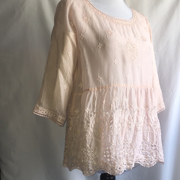 JOHNNY WAS Tunic Top Embroidered Peach Size XS Preppy Boho Travel Comfort - Picture 7 of 13